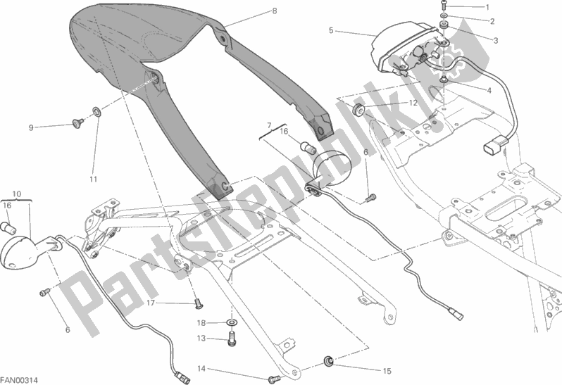 All parts for the Taillight of the Ducati Scrambler Desert Sled USA 803 2017